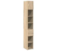 Fisinber Armoire haute étroite en chêne Sonoma 30 x 42,5 x 225 cm | Armoire étroite multifonction avec porte flexible et 6 compartiments pour salle de bain, cuisine, couloir ou chambre à