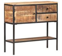 Fisinber Buffet 85 x 30 x 80 cm en bois de manguier brut Buffet table de | Commode industrielle pour salon et couloir avec porte, 2 tiroirs, étagère et cadre en fer robuste.