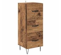 Fisinber Buffet aspect bois vieilli - 34,5 x 34 x 90 cm | Armoire d'appoint compacte avec 3 tiroirs offrant un espace de rangement polyvalent pour le couloir et le salon dans un