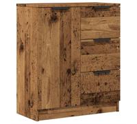 Fisinber Buffet aspect bois vieilli - 60 x 30 x 70 cm - Commode avec | Armoire d'appoint compacte pour le salon et le couloir, 3 tiroirs et 2 compartiments offrent beaucoup d'espace à l'aspect