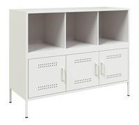 Fisinber Buffet blanc 100,5 x 39 x 79 cm Armoire d'appoint en métal 3 | Commode industrielle en acier pour salon et chambre à coucher, 6 compartiments pour garder l'ordre, avec protection