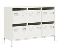 Fisinber Buffet blanc 101,5 x 39 x 73,5 cm commode acier 6 tiroirs | Armoire moderne en acier laminé à froid avec 6 tiroirs pour salon, chambre à coucher et couloir.