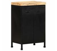 Fisinber Buffet en bois de manguier brut - 47 x 35 x 76 cm | Commode compacte de style industriel pour salon et couloir avec 2 portes et cadre en fer robuste.