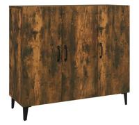 Fisinber Buffet en chêne fumé 90 x 34 x 80 cm Armoire d'appoint | Commode industrielle à 6 compartiments pour salon et couloir, matériau en bois robuste et métal avec sécurité