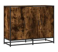 Fisinber Buffet en chêne fumé - 94 x 35 x 76 cm - Commode en bois et métal | Armoire d'appoint industrielle pour couloir, cuisine et chambre à coucher avec cadre en métal robuste