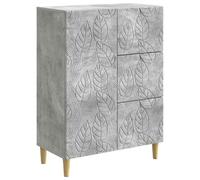 Fisinber Buffet gris béton 66 x 34,5 x 90 cm Commode avec tiroirs | Armoire d'appoint compacte effet béton avec pieds en eucalyptus, 3 compartiments et porte pour salle à manger