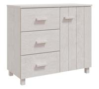 Fisinber Buffet Hamar - 90 x 40 x 80 cm - En pin massif - Blanc | Armoire d'appoint pratique en pin et MDF avec 1 porte et 3 tiroirs pour salon et chambre à coucher.