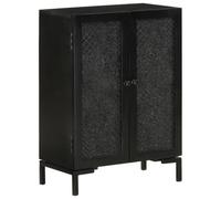 Fisinber Buffet noir 55 x 30 x 77 cm en bois massif de manguier | Commode compacte en bois de manguier véritable avec 2 compartiments et pieds en fer solides pour salon