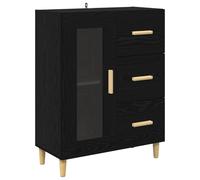 Fisinber Buffet noir aspect chêne 69,5 x 34 x 90 cm Commode avec porte en | Buffet chic pour salon et salle à manger avec façade en verre transparent, tiroir et poignées polies.