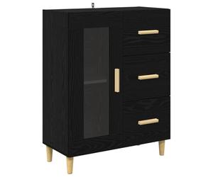 Fisinber Buffet noir aspect chêne 69,5 x 34 x 90 cm Commode avec porte en | Buffet chic pour salon et salle à manger avec façade en verre transparent, tiroir et poignées polies.