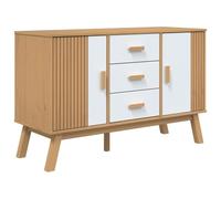 Fisinber Buffet Olden en pin massif 114 x 43 x 73,5 cm | Commode scandinave avec 3 tiroirs et 2 portes pour salon et couloir, bois massif avec finition cirée.