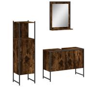 Fisinber Ensemble de meubles de salle de bain 3 pièces Chêne fumé en bois | Gamme complète de salle de bain avec meuble sous lavabo, armoire haute et surface miroir pour un ordre magistral.