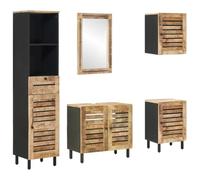 Fisinber Ensemble de meubles de salle de bain 5 pièces en bois massif de | Système d'étagère murale peu encombrante pour salle de bain avec meuble sous lavabo, miroir et trois armoires en bois pour