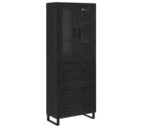 Fisinber Highboard Lot de 2 meubles hauts aspect chêne noir en verre 180 cm | Vitrine moderne 2 pièces avec portes en verre et pieds en fer pour salon et salle à manger.