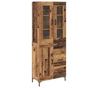 Fisinber Highboard Lot de 2 meubles muraux en bois vieilli 69,5 cm | Commode murale peu encombrante au design moderne en bois vieilli avec portes en verre et tiroirs pour le salon et le couloir.