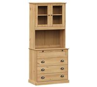 Fisinber Highboard Vigo Buffet en bois massif de pin 80 x 40 x 176 cm | Vitrine rustique en pin pour salle à manger et cuisine avec portes en verre et poignées en métal pour beaucoup d'espace de