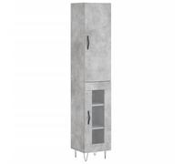 Fisinber Lot de 2 armoires hautes avec portes Gris béton 34,5 x 34 x 180 cm | Armoire multifonction fine pour salon et chambre à coucher avec porte en verre, pieds en métal solides et protection
