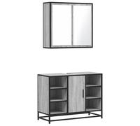 Fisinber Lot de 2 meubles de salle de bain gris Sonoma avec miroir | Les meubles de salle de bain modernes de style industriel offrent un espace de rangement intelligent et de l'ordre pour le