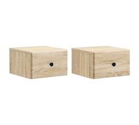 Fisinber Lot de 2 tables de chevet - Montage mural - Chêne Sonoma - 34,5 x | Console murale peu encombrante pour chambre à coucher et salon avec 2 tiroirs en bois pour des ustensiles bien rangés.