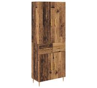 Fisinber Lot de 2 tables hautes aspect bois vieilli 69,5 x 34 x 180 cm | Étagère élégante pour salle à manger et salon avec poignées en laiton, pieds coniques et compartiments de rangement
