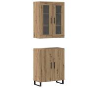 Fisinber Lot de 2 tables hautes en chêne Artisan 69,5 x 34 x 180 cm | Armoire élégante avec éléments en verre et pieds en métal pour salon et salle à manger. Crée une structure et beaucoup