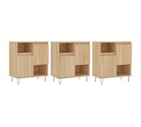 Fisinber Lot de 3 buffets en chêne Sonoma 180 x 35 x 70 cm | Ensemble de 3 armoires polyvalentes aspect chêne pour le salon et le couloir avec un grand espace de rangement et une étagère