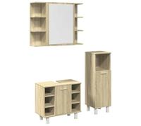 Fisinber Lot de 3 meubles de salle de bain en chêne Sonoma avec miroir | Ensemble de trois élégants pour salle de bain et WC d'invités : armoire murale à miroir et deux armoires créent un espace de