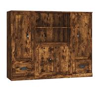 Fisinber Lot de 3 tables hautes en chêne fumé - 132 x 35,5 x 103,5 cm | Élégant ensemble de 3 armoires aspect bois pour le salon et le couloir avec beaucoup d'espace de rangement sur une base