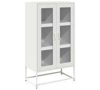 Fisinber Meuble haut blanc 68 x 39 x 123 cm en métal avec 2 portes | Armoire en acier robuste avec 6 compartiments pour le salon et la cuisine, charnière de porte flexible à monter à gauche ou à
