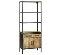 Fisinber Meuble haut en bois massif de mangue, 70 x 35 x 180 cm, marron | Buffet fin en bois massif de manguier avec portes et tiroirs pour salon, salle à manger ou couloir.