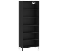 Fisinber Meuble haut en bois noir 69,5 x 32,5 x 180 cm | Armoire haute stable pour le salon et le couloir avec pieds en métal robustes et beaucoup d'espace pour un rangement bien