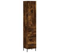 Fisinber Meuble haut en chêne fumé - 34,5 x 34 x 180 cm - 2 pièces | Armoire étroite multi-usages avec pieds en métal pour salon et couloir. Offre beaucoup d'espace de rangement derrière la