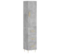Fisinber Meuble haut gris béton 34,5 x 34 x 180 cm Armoire en bois | Armoire fine multi-usages avec pieds en métal et étagères, idéale pour le salon et la chambre à coucher.