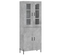 Fisinber Meuble haut gris béton 69,5 x 34 x 180 cm avec pieds en métal | Meuble haut élégant gris béton pour salon et couloir avec portes, vitre en verre et pieds solides en métal.
