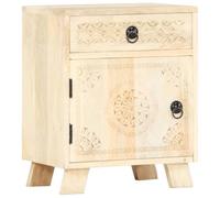 Fisinber Table de chevet en bois massif de mangue, 40 x 30 x 50 cm, blanc | Commode sculptée à la main pour chambre à coucher et salon avec tiroir et porte au look vintage blanchi.