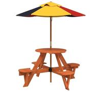 Fisinber Table de pique-nique ronde avec parasol, table de jardin en bois | Salon de jardin en bois robuste avec parasol amovible pour les chaudes journées d'été.