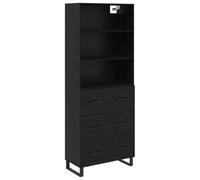 Fisinber Table haute 2 pièces aspect chêne noir 69,5 x 32,5 x 180 cm | Armoire fine pour salon et salle à manger avec 3 tiroirs, pieds en métal robuste et étagère flexible.