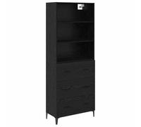 Fisinber Table haute 2 pièces aspect chêne noir 69,5 x 34 x 180 cm | Armoire élégante au design industriel pour le salon et la salle à manger. Rangement flexible avec 3 tiroirs et étagères.