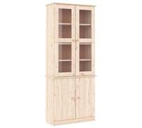 Fisinber Vitrine ALTA 77 x 35 x 186,5 cm en pin massif avec verre | Bibliothèque rustique en bois naturel avec portes en verre et boutons en bois pour salon, salle à manger ou couloir.