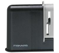 Fiskars Aiguiseur à ciseaux, Pour ciseaux de droitier, Pierre à aiguiser en céramique/Support plastique, Noir/Gris, Clip-Sharp, 1000812