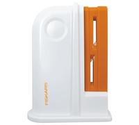 Fiskars Aiguiseur à ciseaux universel, Pour ciseaux de droitiers et gauchers, Pierre à aiguiser en céramique/Support plastique, Blanc/Orange, 1020499