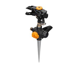 Fiskars Arroseur Canon sur Pic avec Valve on/Off, Taille Universelle | Ø 26 m de portée, Noir/Orange, 1027029