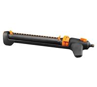 Fiskars Arroseur Oscillant, avec Valve On/Off, Taille universelle, Jusqu'à 17 x 21 m de portée, Noir/Orange, On/Off, 1027028