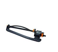 Fiskars Arroseur Oscillant, Réglage facile de la portée, Economiseur d'Eau, Pied plastique robuste, Taille universelle, Portée 17,5 x 19 m, 654 g, Noir/Orange, 1023660