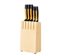 Fiskars Bloc de couteaux Functional Form 1062927 – 5 couteaux, bois de bouleau, 14,5×36 cm