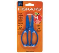 Fiskars Ciseaux d'apprentissage pour enfant d'âge préscolaire,+ 3 ans,Longueur totale:11 cm,Pour droitiers et gauchers, Lames acier inoxydable/Poignées en plastique,Rouge/Bleu(envoi aléatoire),1003855