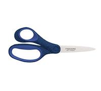 Fiskars Ciseaux d'écolier, Ciseaux pour Enfants à partir de 12 ans, pour Gaucher, SoftGrip, longueur totale : 18 cm, Lames en Inox, Bleu scintillant, 1067862