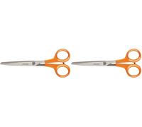 Fiskars Ciseaux multi-usages, Longueur totale: 17 cm, Pour droitiers et gauchers, Lames en acier inoxydable/Poignées en plastique, Orange, Classic, 1005150 (Lot de 2)