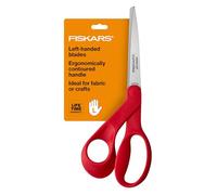 Fiskars Ciseaux polyvalents pour gauchers - Profil ergonomique - Acier inoxydable de 20,3 cm - Ciseaux à papier et tissu pour bureau, arts, travaux manuels et bas de Noël - Rouge