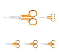 Fiskars Classic Ciseaux de Travail Manuel, Pour Droitier et Gaucher, Longueur Totale : 13 cm, Poignée Ergonomique Améliorée, Lame en Acier Inoxydable/Manches en Plastique, Orange, 1075057 (Lot de 5)
